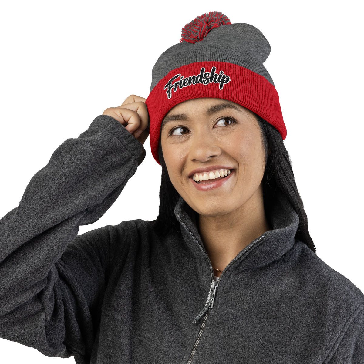 Embroidered Pom-Pom Beanie