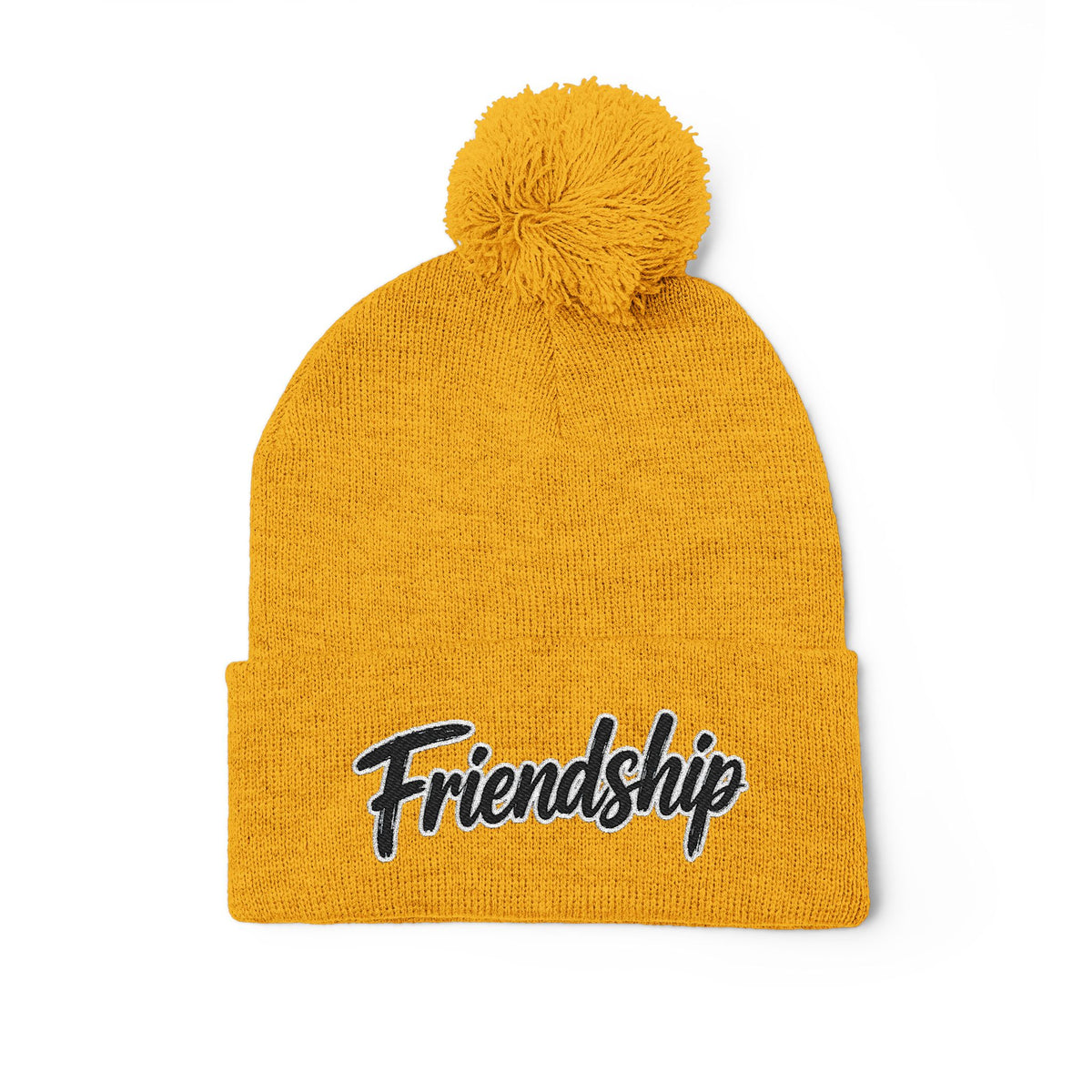 Embroidered Pom-Pom Beanie