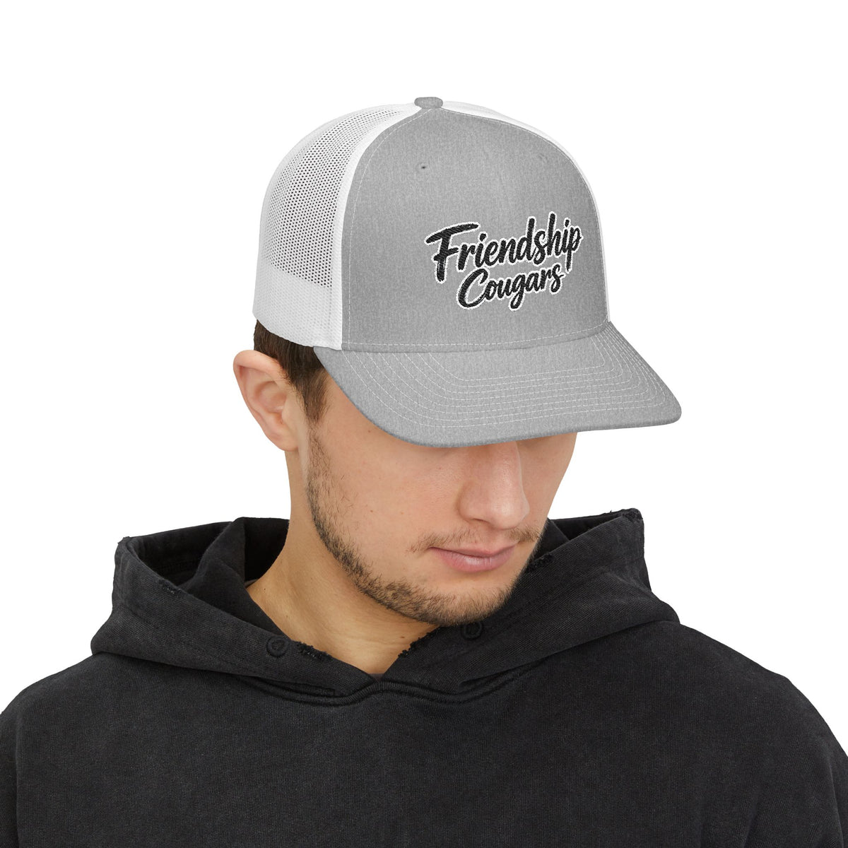Embroidered Script Snapback Trucker Cap