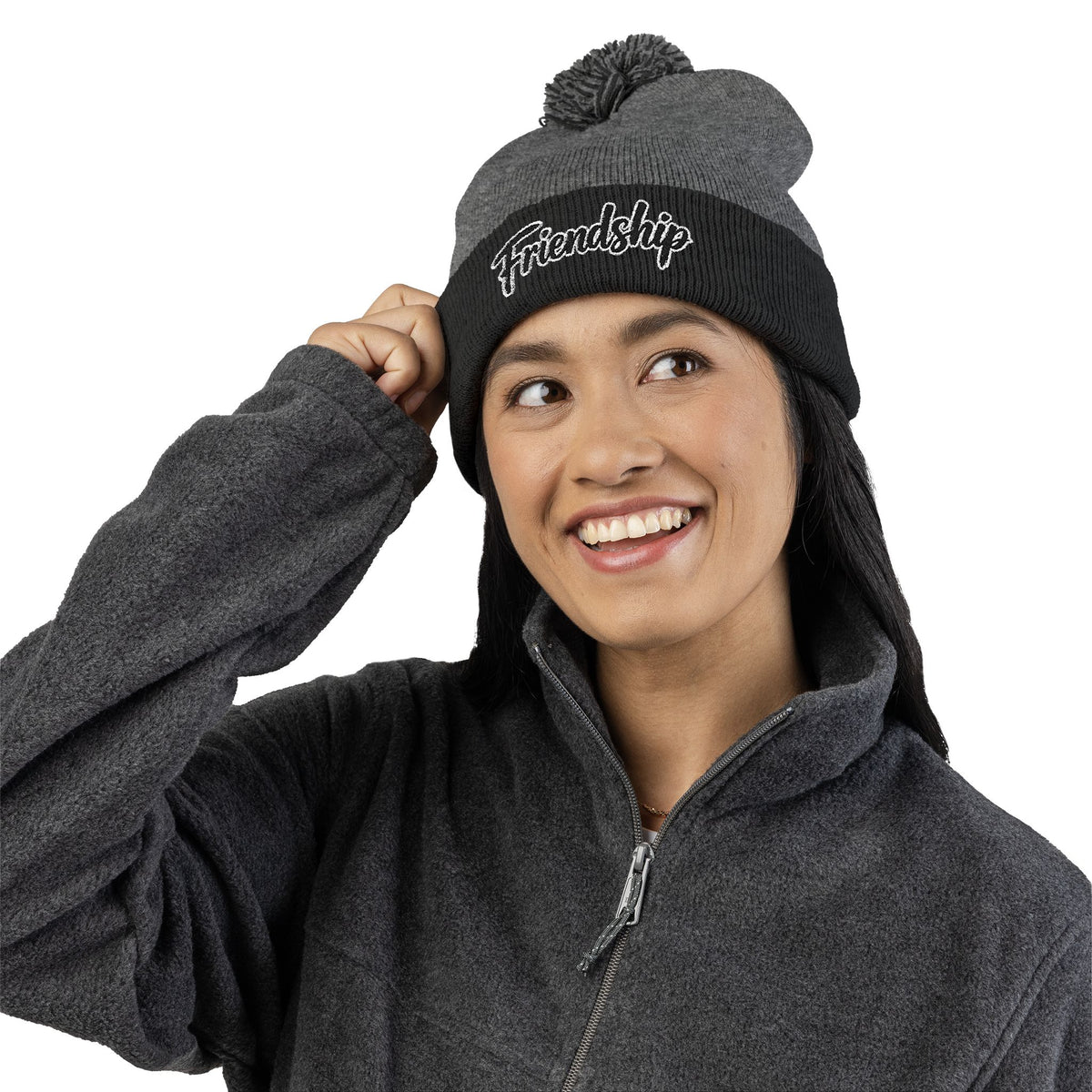 Embroidered Pom-Pom Beanie