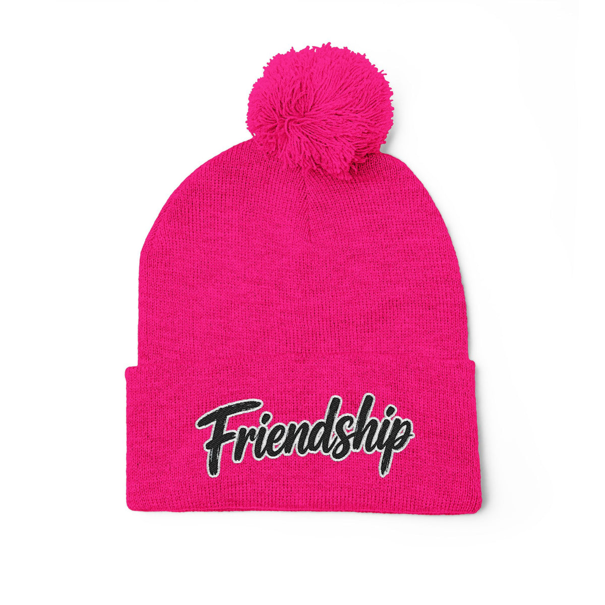 Embroidered Pom-Pom Beanie