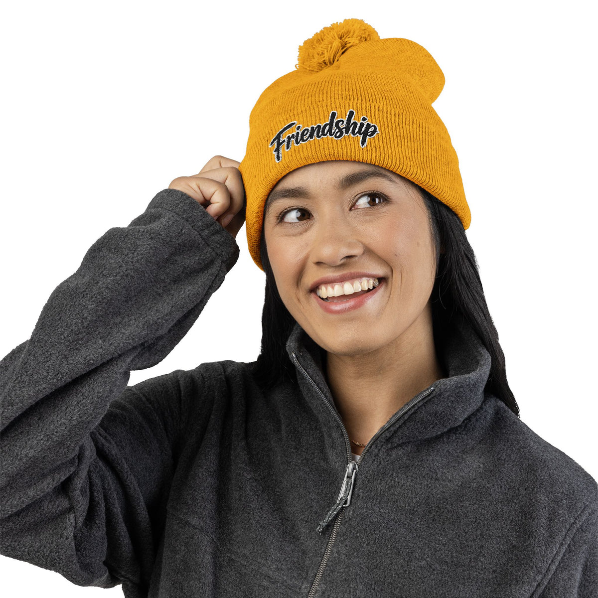 Embroidered Pom-Pom Beanie