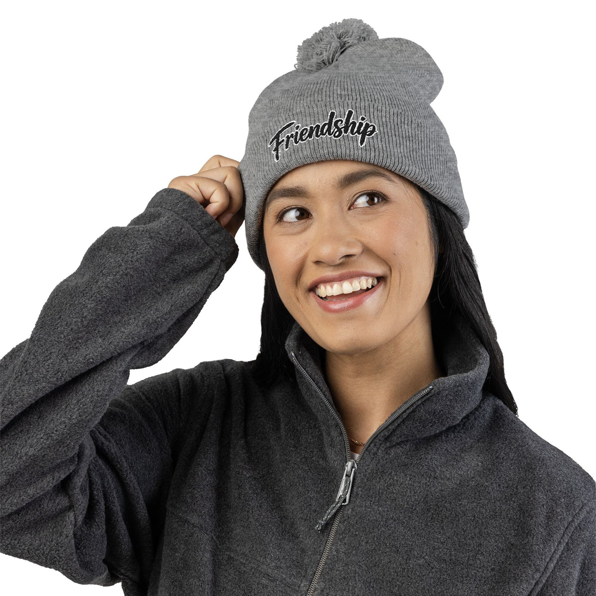 Embroidered Pom-Pom Beanie