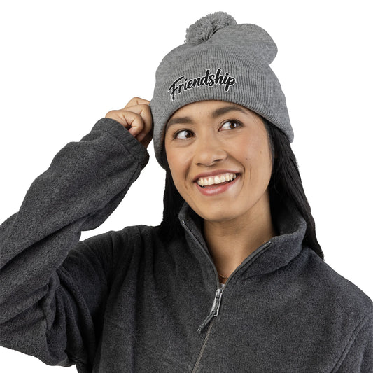 Embroidered Pom-Pom Beanie