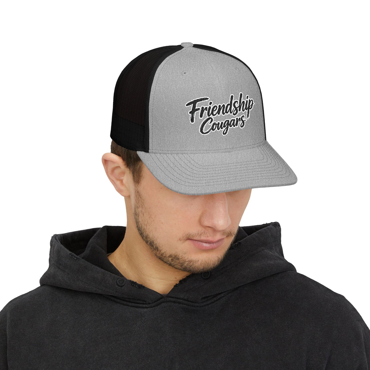 Embroidered Script Snapback Trucker Cap