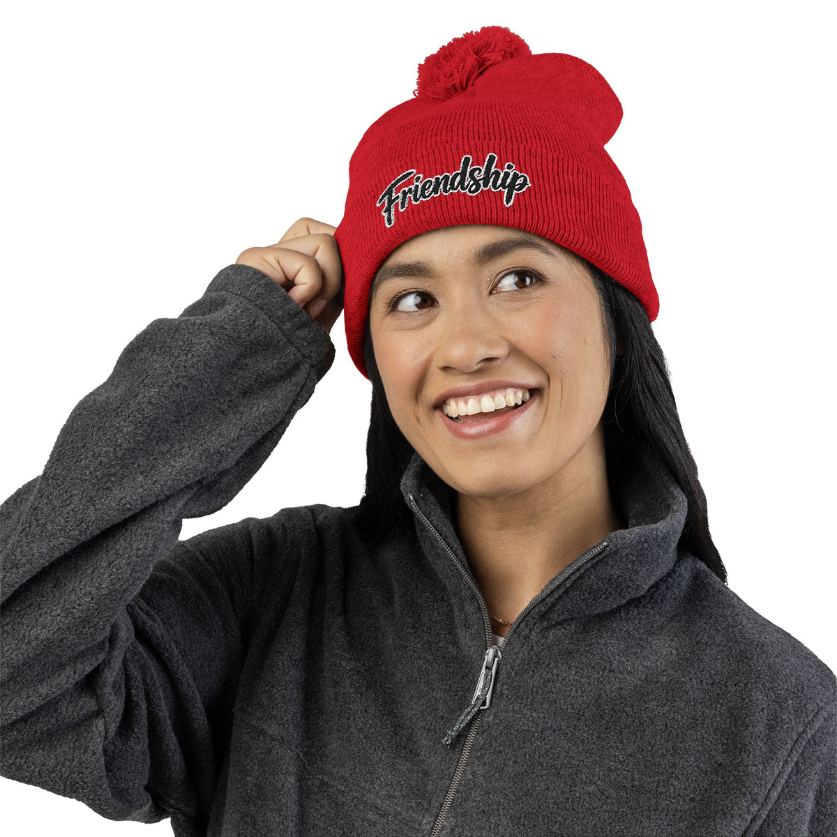 Embroidered Pom-Pom Beanie