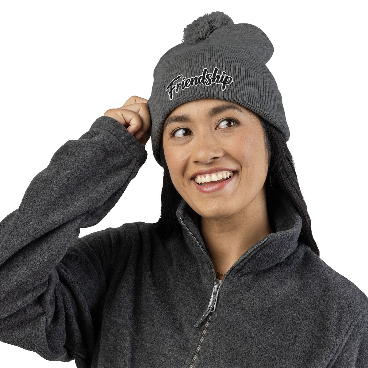 Embroidered Pom-Pom Beanie