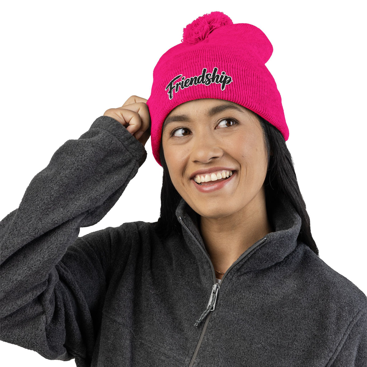Embroidered Pom-Pom Beanie
