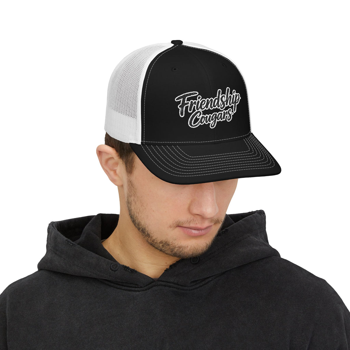 Embroidered Script Snapback Trucker Cap