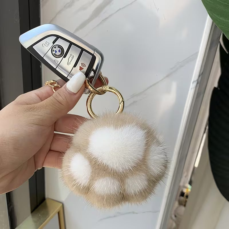 Furry Paw Print Keychain