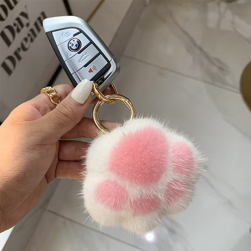 Furry Paw Print Keychain