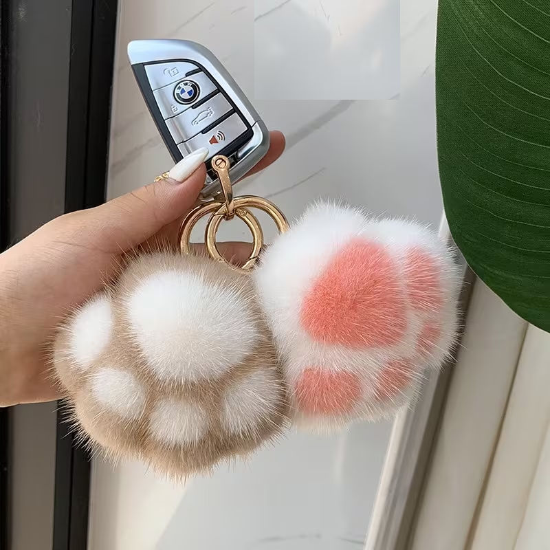 Furry Paw Print Keychain